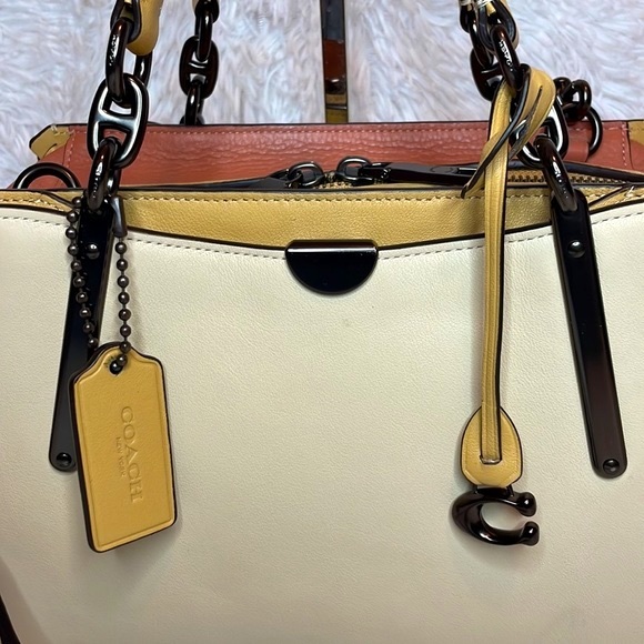 New Coach Dreamer Whipstitch Leather Satchel Bag Purse in Colorblock Tan - Picture 5 of 16